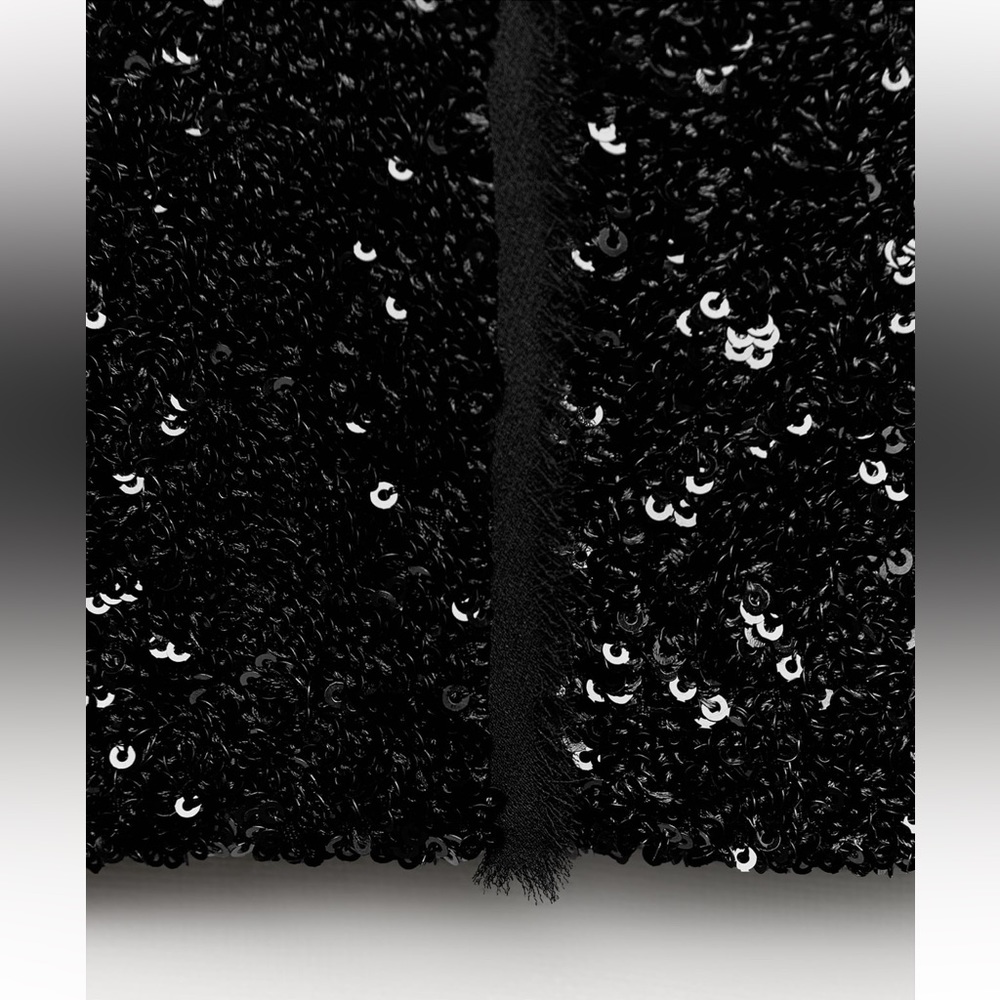 Zara Black Sequin Mini party Skirt mid waist Slit hem ZW Collection size S NWT - Picture 9 of 16